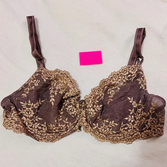 Wacoal Embrace Lace Underwire Bra 38C Brown and Caramel Crème - Picture 2 of 6